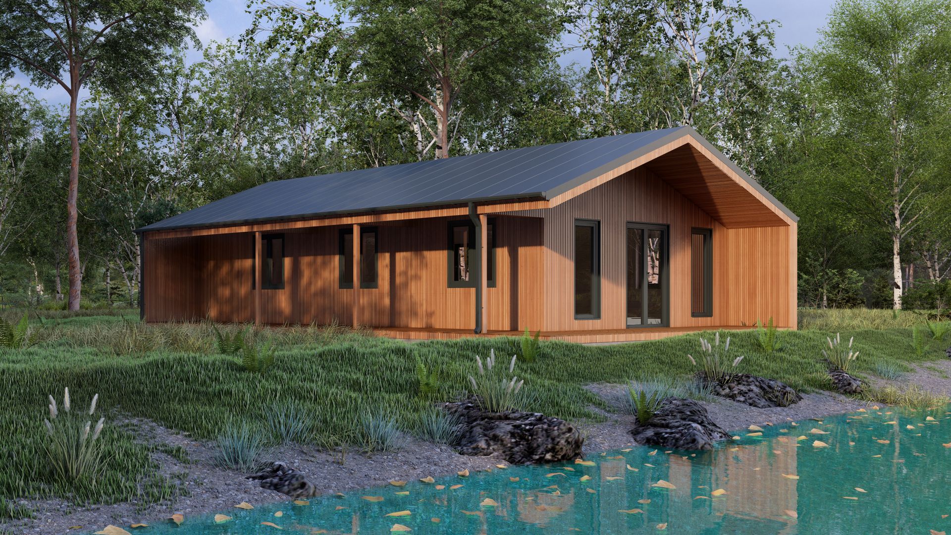 Spacious log cabin living area
