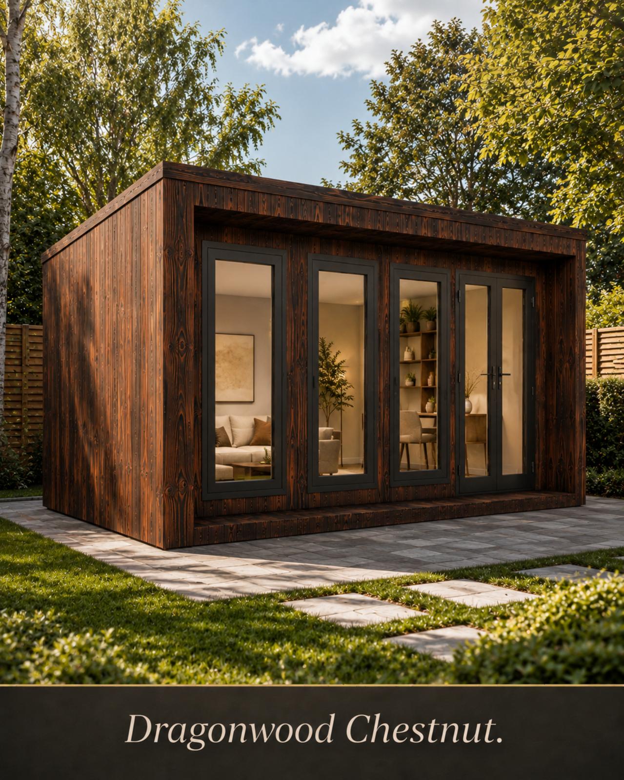 Burnt wood cladding on modern structure