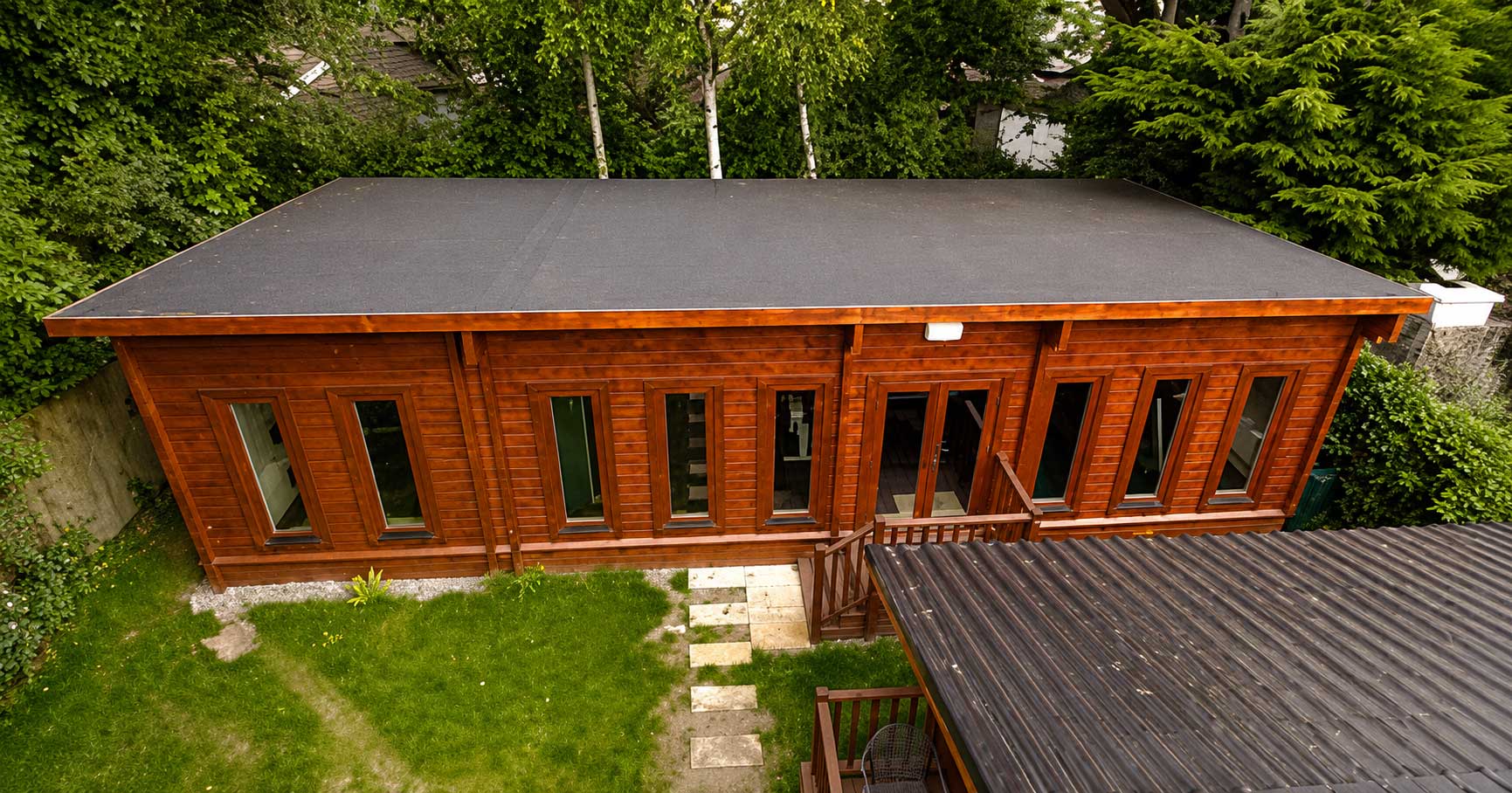 Exterior of a home gym log cabin
