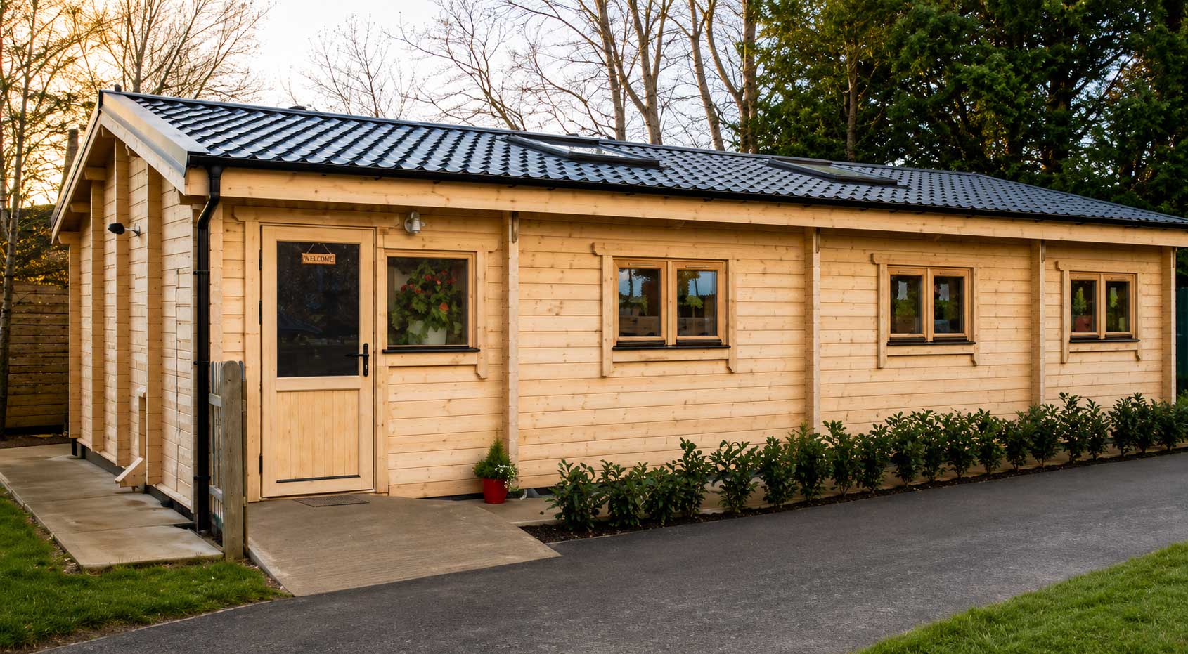Exterior of a pre-school log cabin